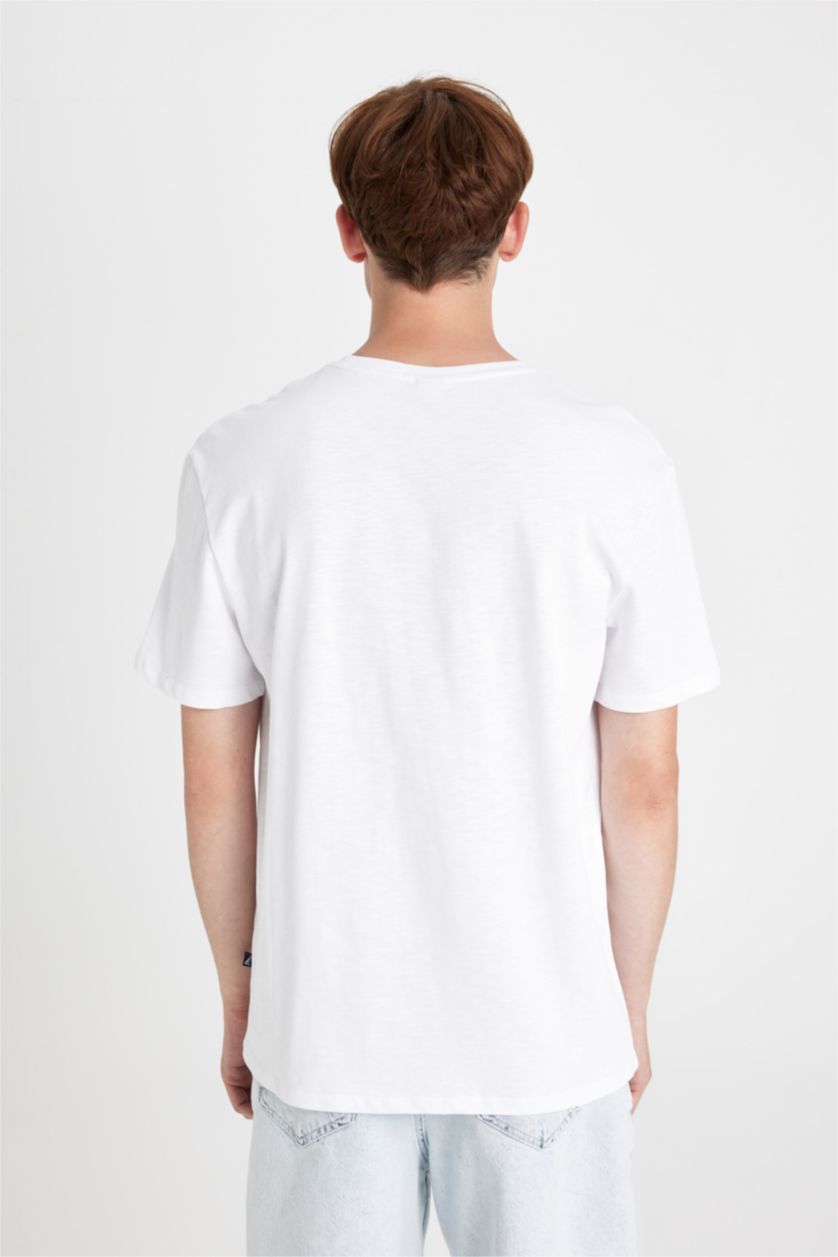 Erkek Beyaz New Regular Fit Bisiklet Yaka Baskılı Kısa Kollu Tişört