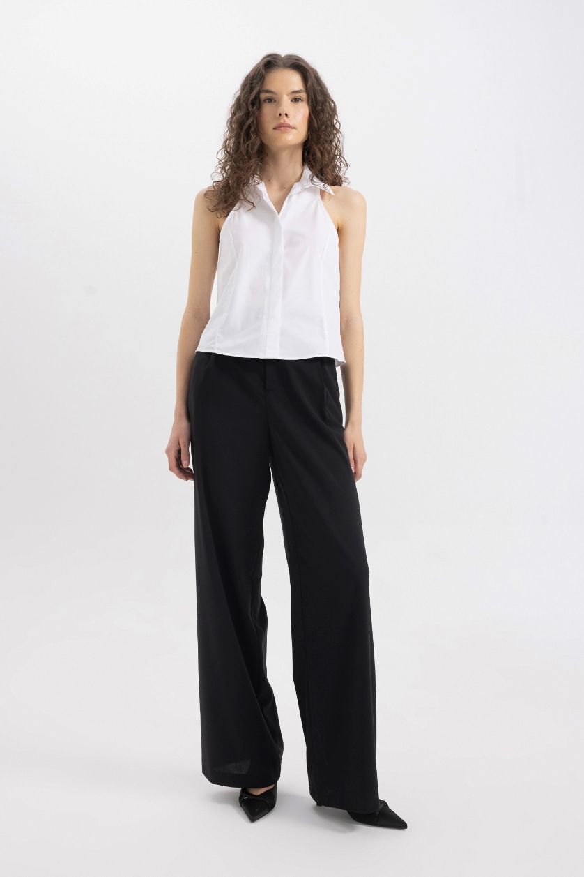 Kadın Beyaz Fitted Poplin Kolsuz Gömlek