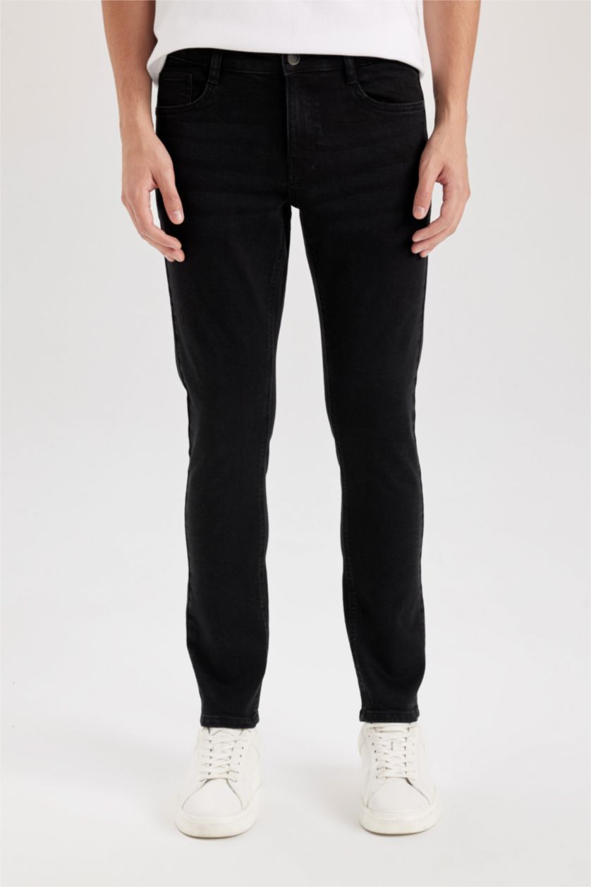 رجال أسود بنطلون جينز كارلو سكيني فيت برجل ضيق وخصر عادي