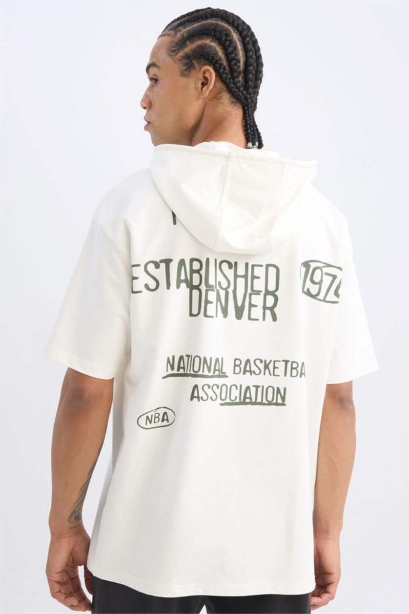 Мужчины Бежевый Футболка оверсайз NBA Denver Nuggets с капюшоном, DefactoFit