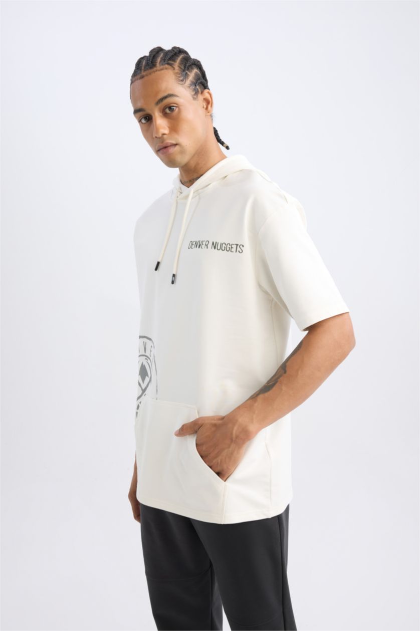 Мужчины Бежевый Футболка оверсайз NBA Denver Nuggets с капюшоном, DefactoFit