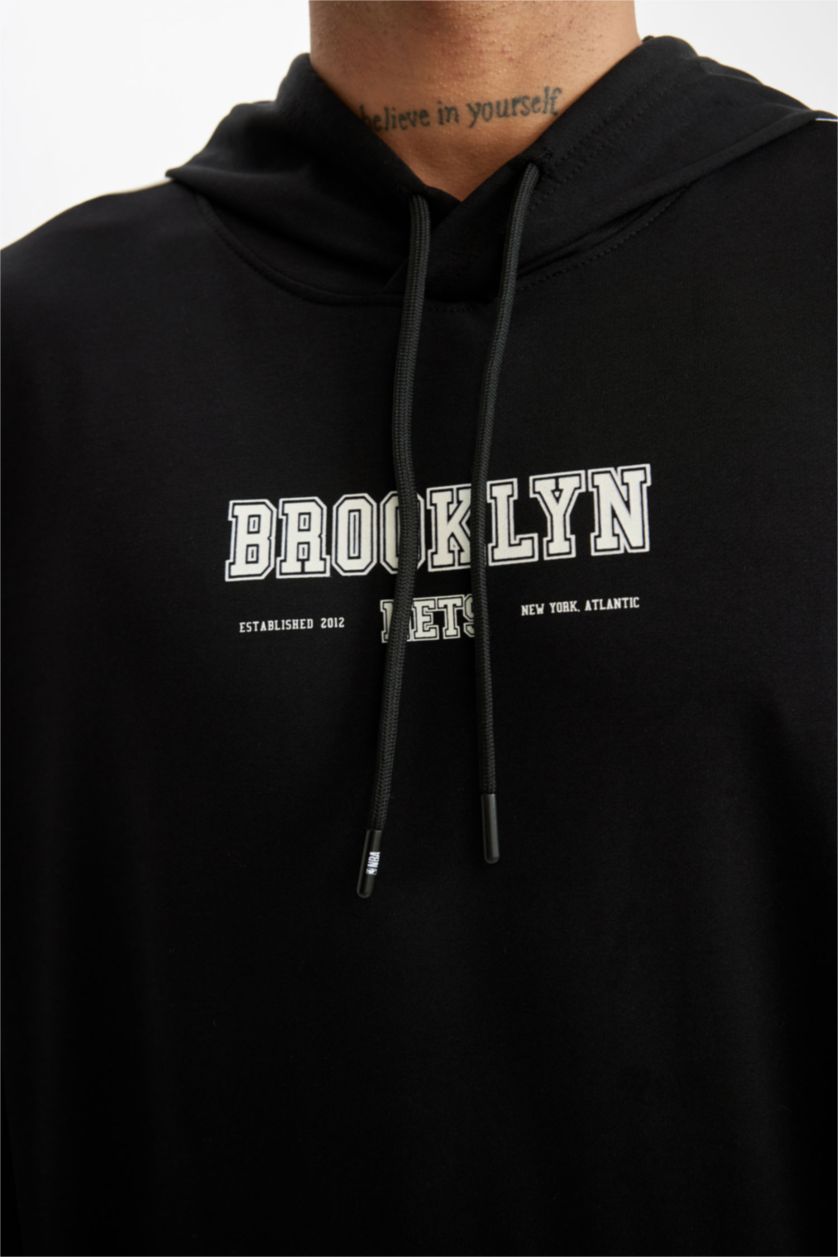 Ерлер қара NBA Brooklyn Nets ыңғайлы пішім бас киімді Свитер