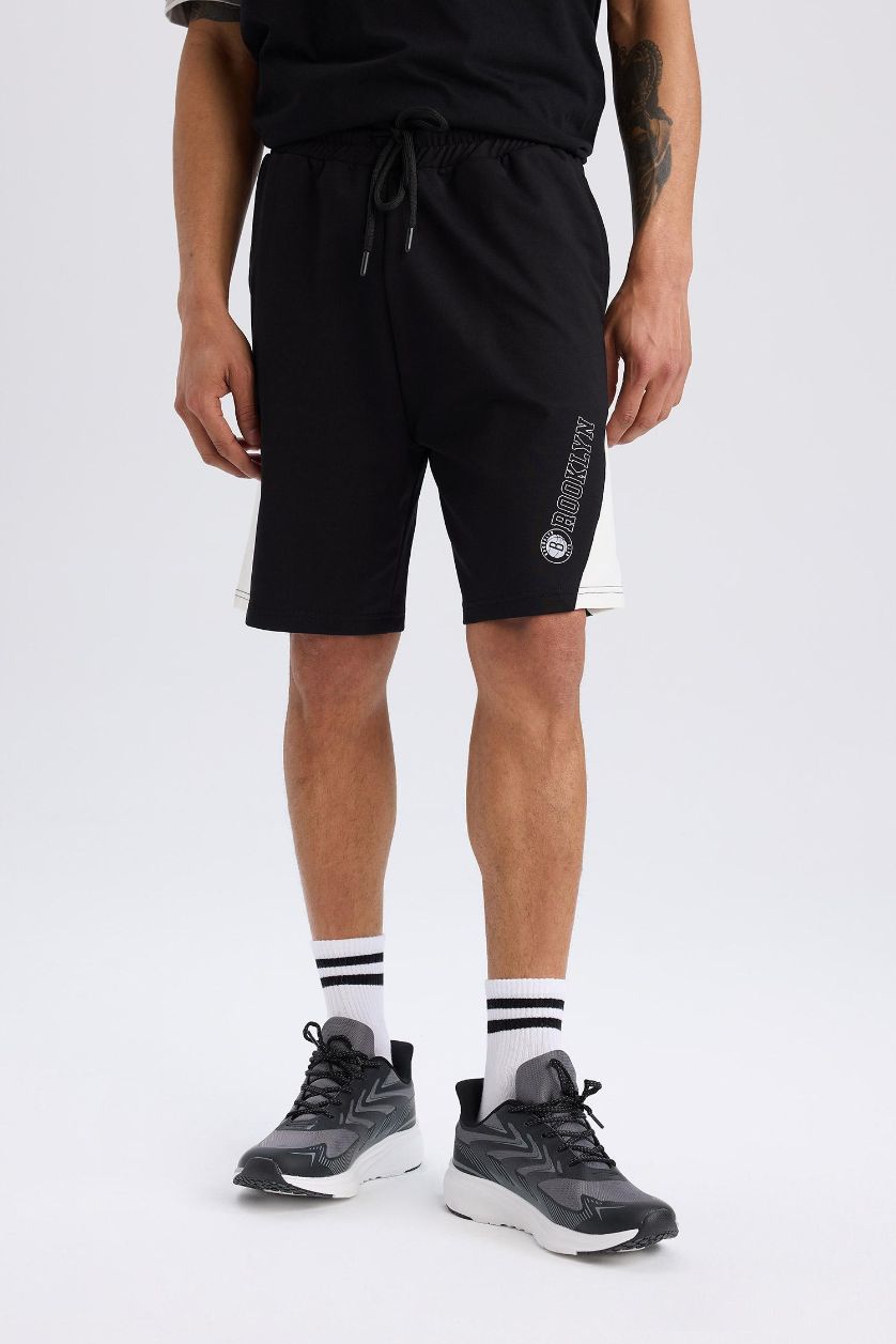 MAN Black DeFactoFit NBA Brooklyn Nets Tied Waist Pocketed Shorts