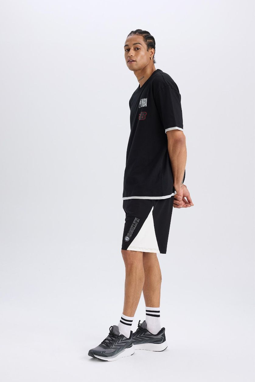 MAN Black DeFactoFit NBA Brooklyn Nets Tied Waist Pocketed Shorts