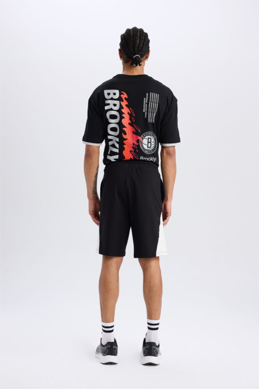 MAN Black DeFactoFit NBA Brooklyn Nets Tied Waist Pocketed Shorts