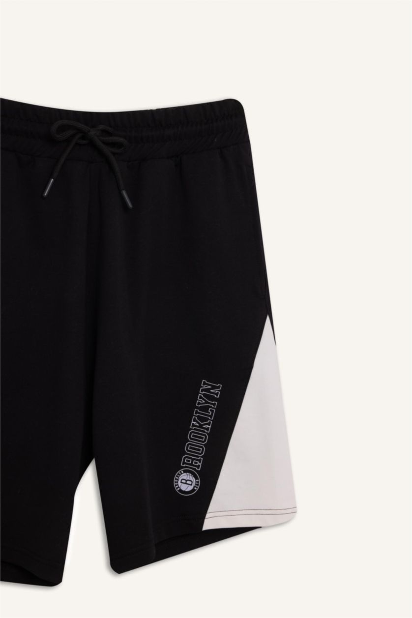 MAN Black DeFactoFit NBA Brooklyn Nets Tied Waist Pocketed Shorts