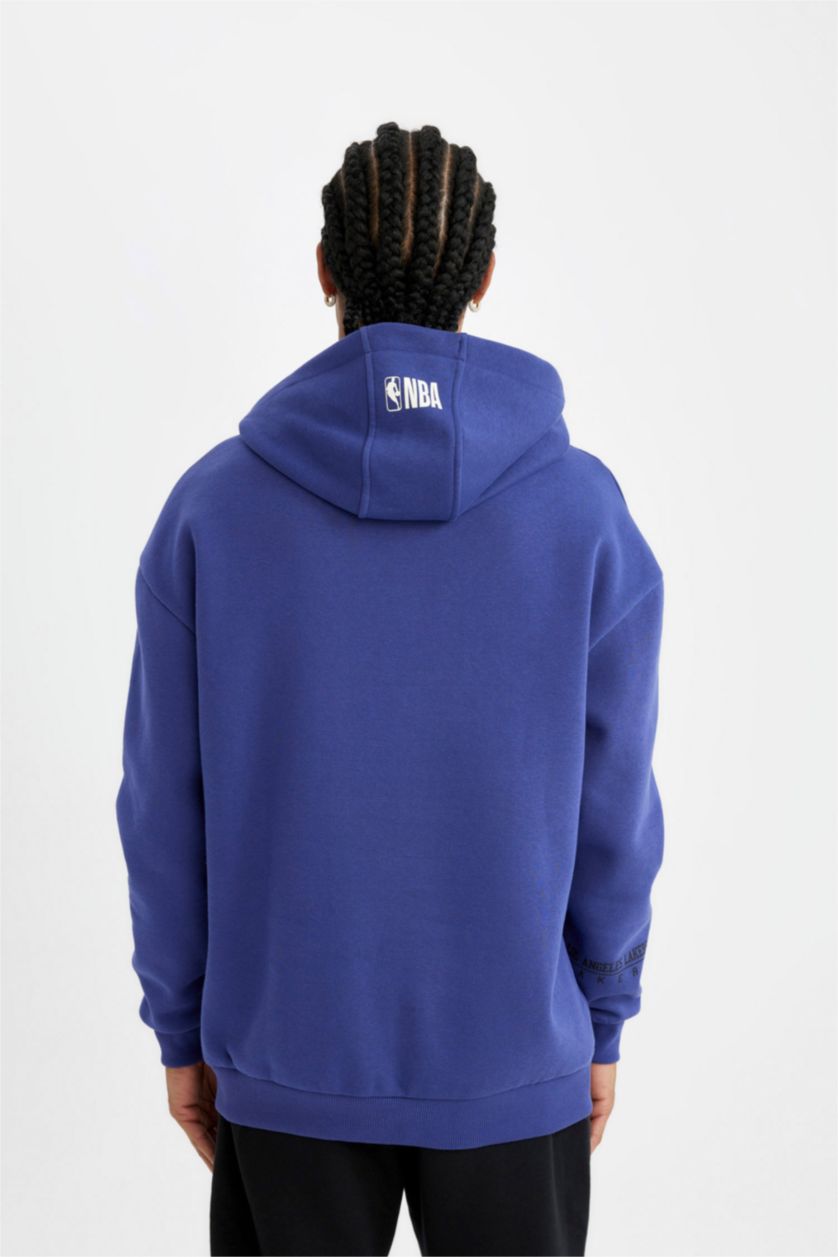 Erkek Mor NBA Los Angeles Lakers Oversize Geniş Kalıp Bisiklet Yaka Kalın Sweatshirt