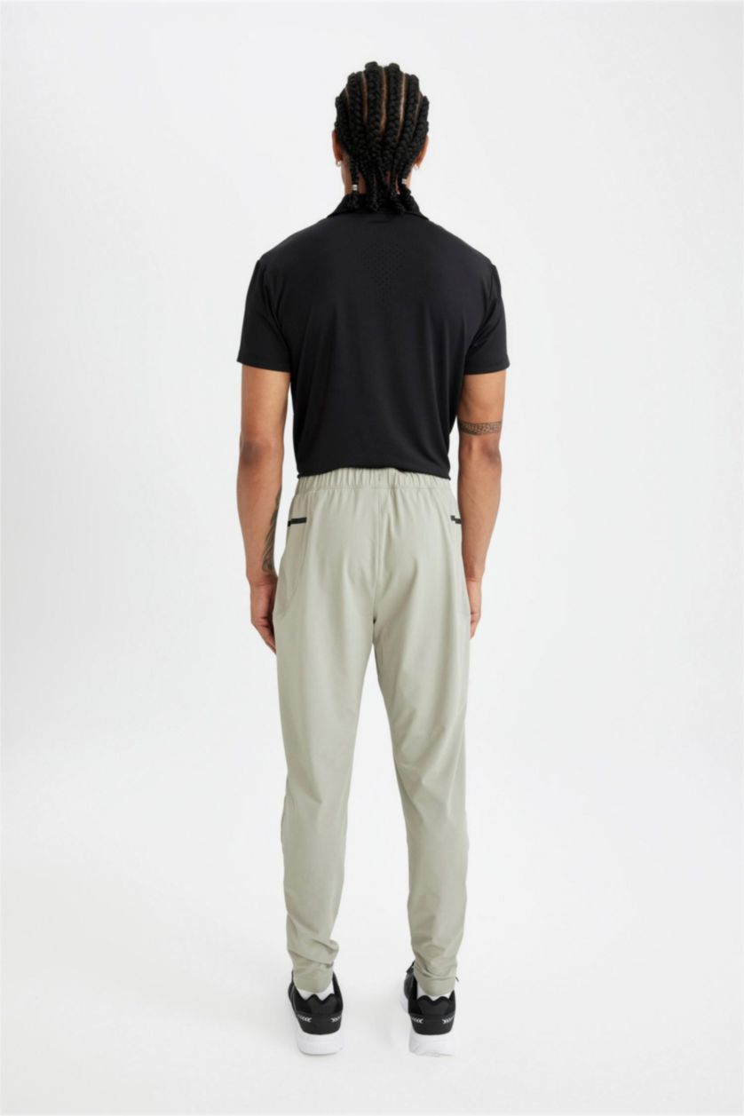 Erkek Açık Haki Sporcu Dokuma Pantolon Slim Fit Dar Kesim Çift Cepli Fermuarlı Paça
