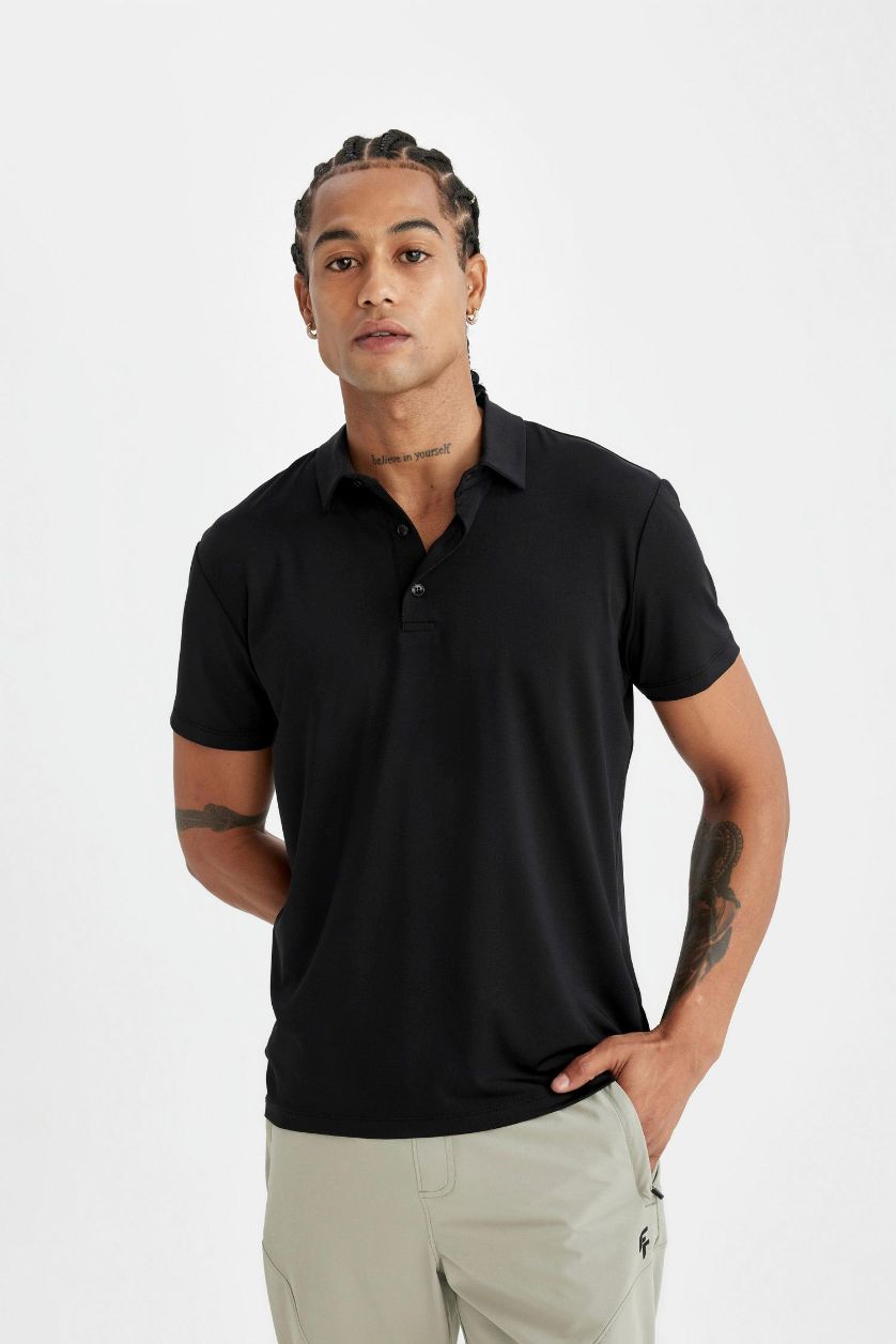 MAN Black DeFactoFit Standard Fit Short Sleeve Polo T-Shirt