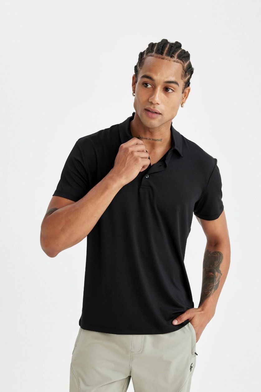 MAN Black DeFactoFit Standard Fit Short Sleeve Polo T-Shirt