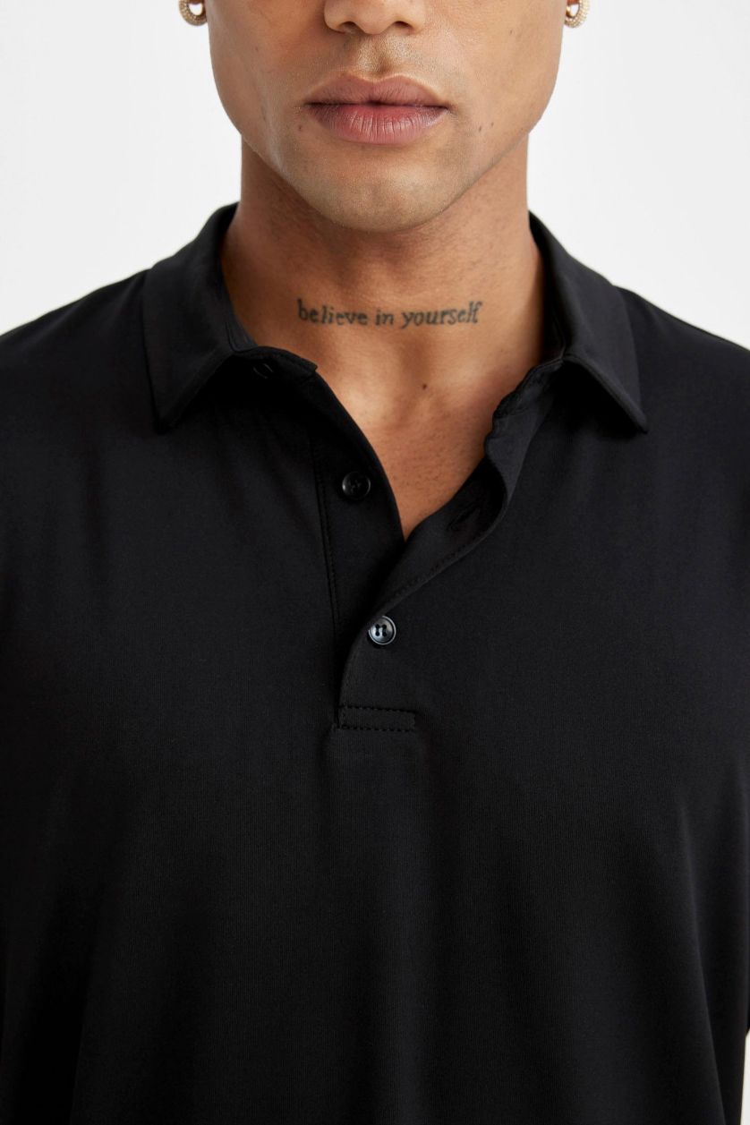 MAN Black DeFactoFit Standard Fit Short Sleeve Polo T-Shirt