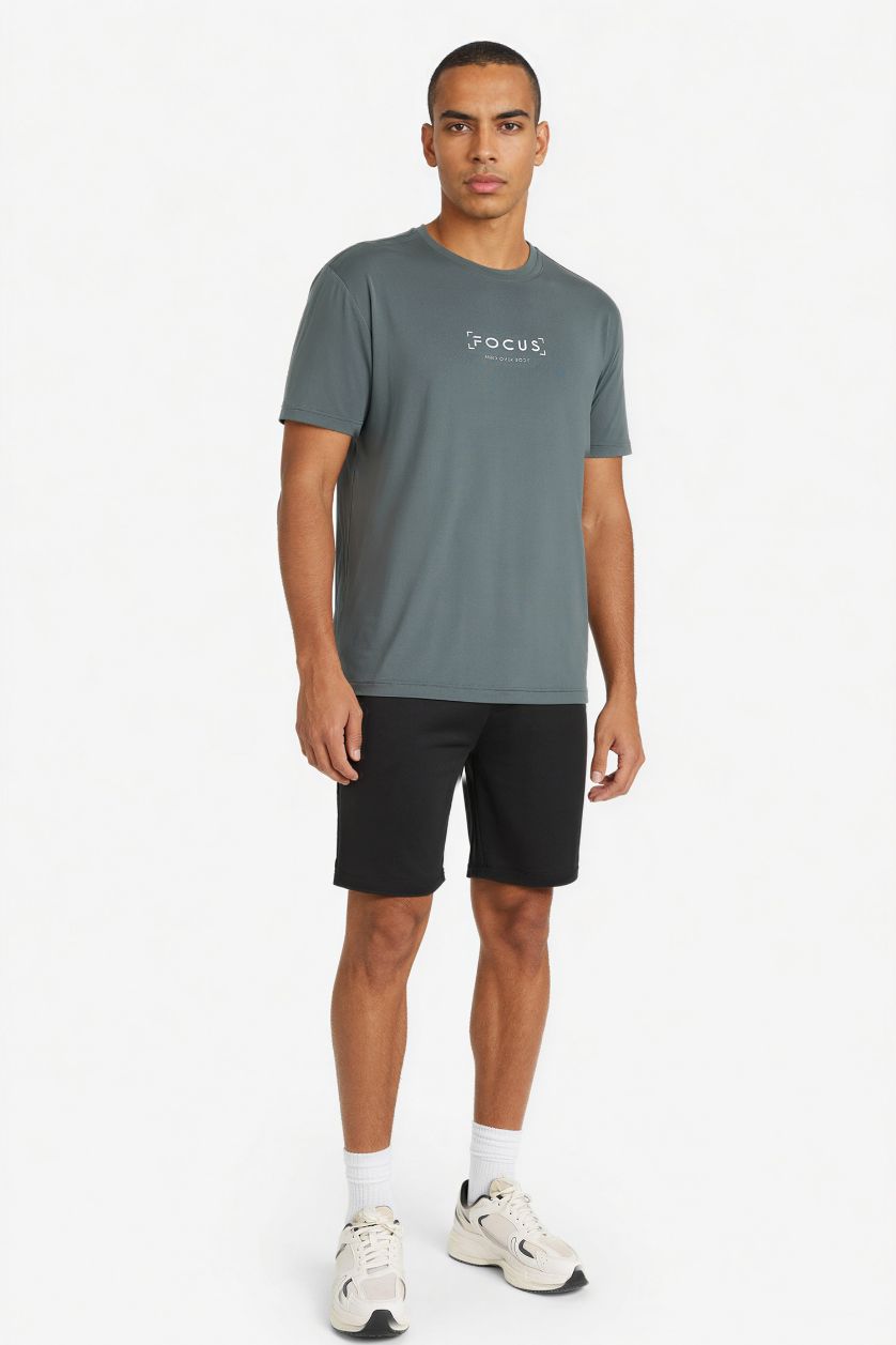 Erkek Koyu Gri Standart Fıt Bisiklet Yaka Baskılı Kısa Kollu Tişört