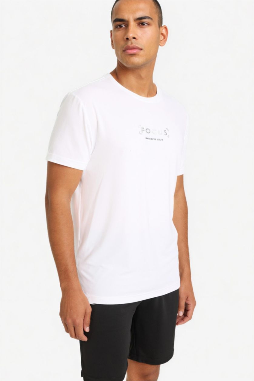 Man White Standard Fit Crew Neck Printed T-Shirt