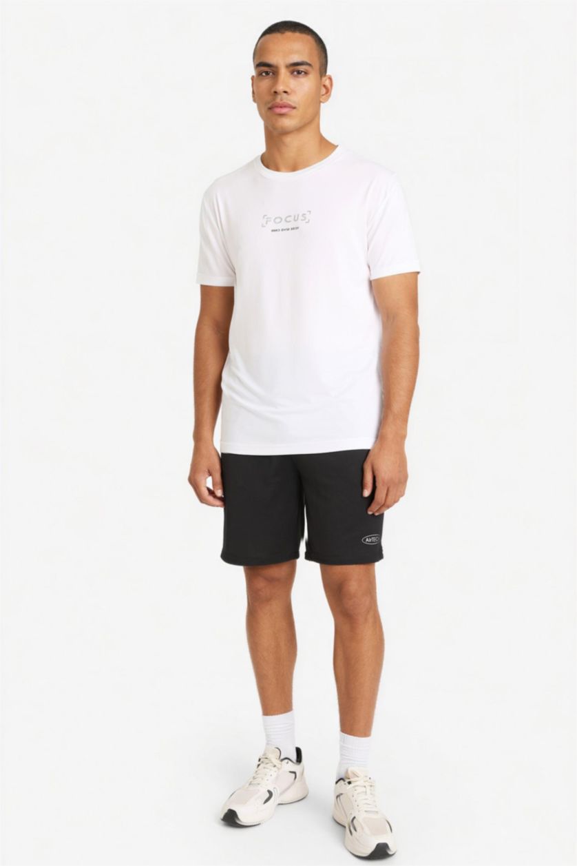 Man White Standard Fit Crew Neck Printed T-Shirt