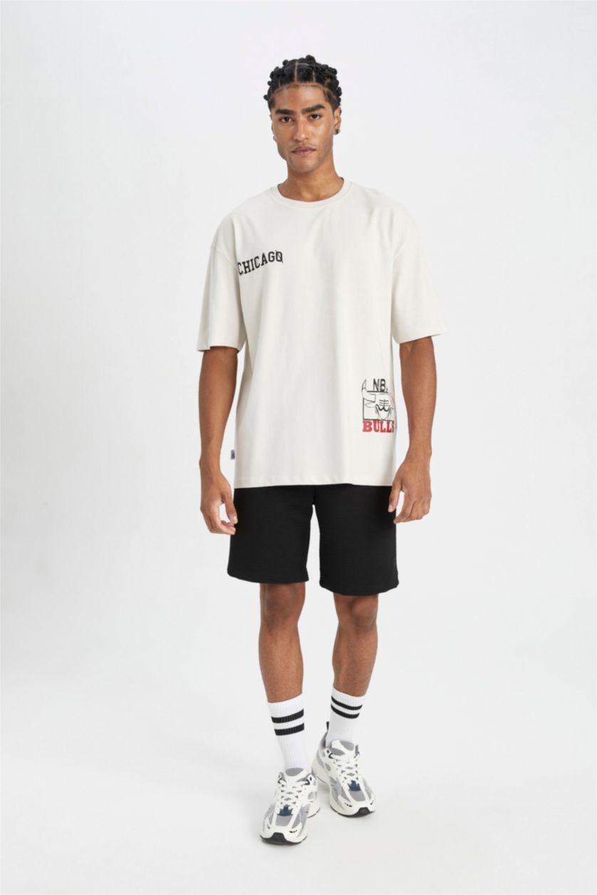 Erkek Taş NBA Chicago Bulls Oversize Geniş Kalıp Bisiklet Yaka Pamuklu Kısa Kollu Tişört