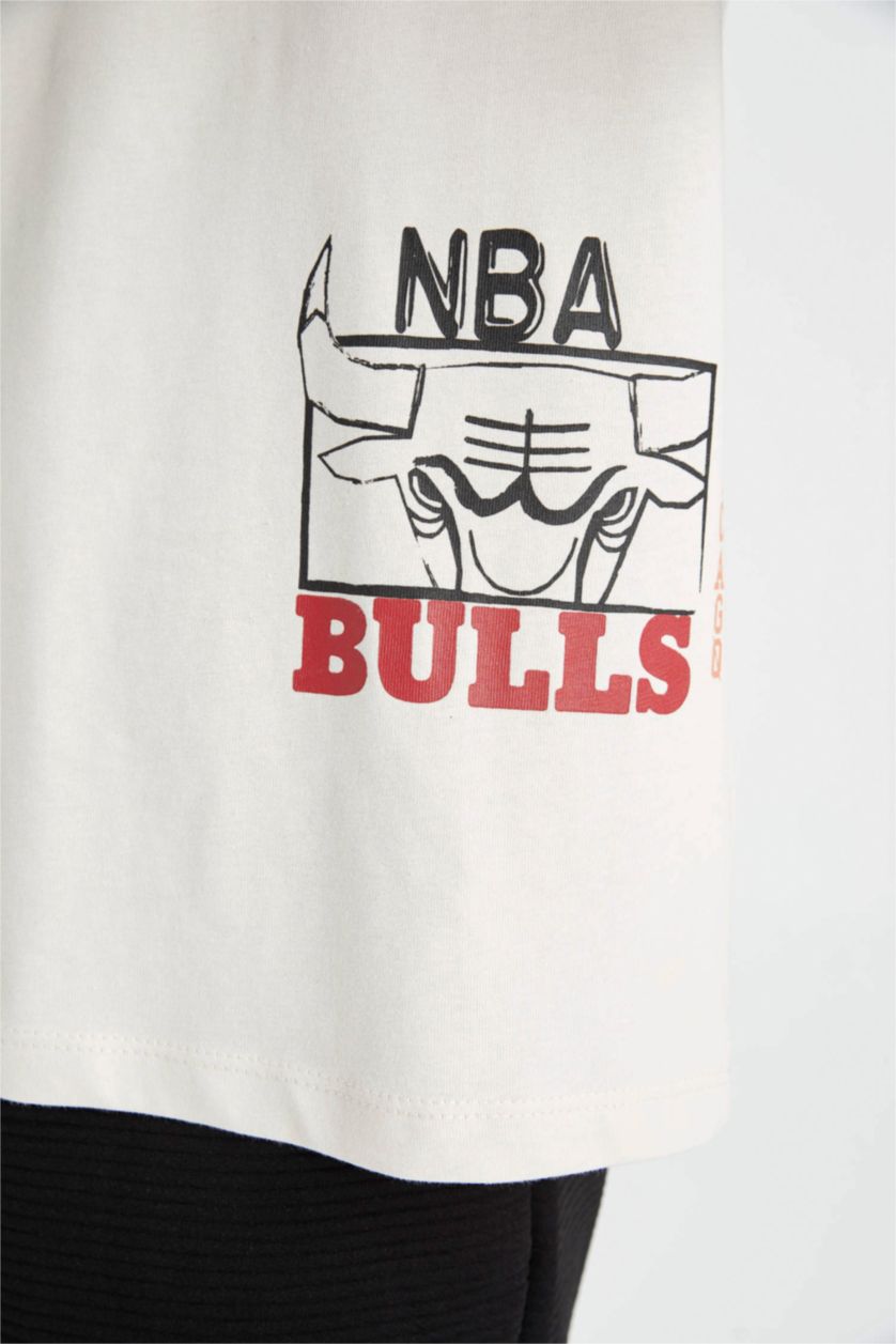 Erkek Taş NBA Chicago Bulls Oversize Geniş Kalıp Bisiklet Yaka Pamuklu Kısa Kollu Tişört