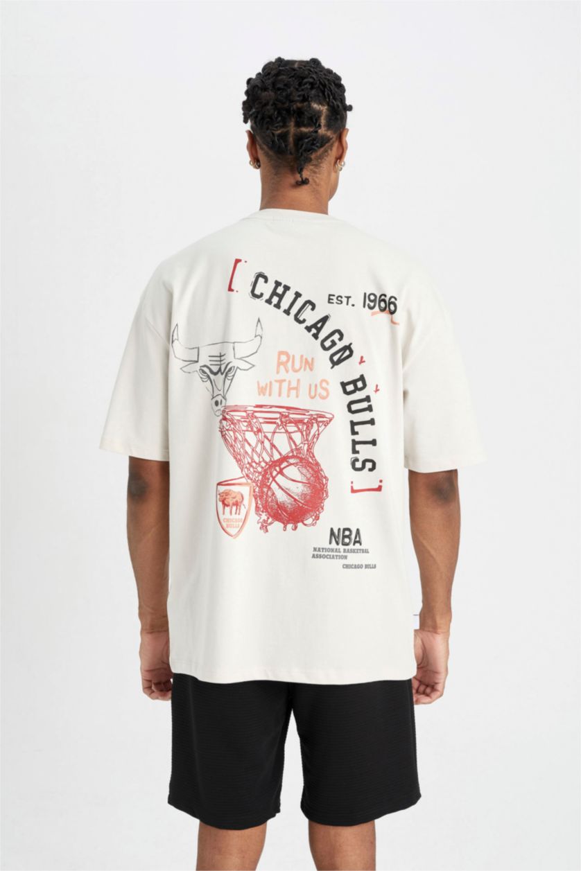Erkek Taş NBA Chicago Bulls Oversize Geniş Kalıp Bisiklet Yaka Pamuklu Kısa Kollu Tişört