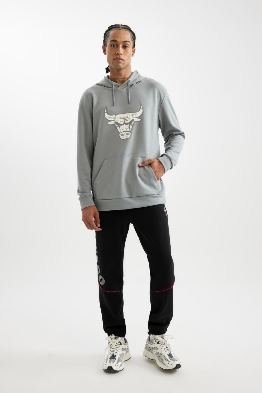 Erkek Siyah NBA Chicago Bulls Jogger Eşofman Altı Standart Fit Cepli Düz Paça