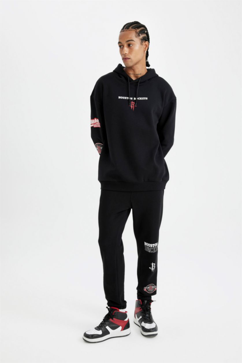 MAN Black DeFactoFit NBA Houston Rockets Comfort Fit Thick Sweatshirt