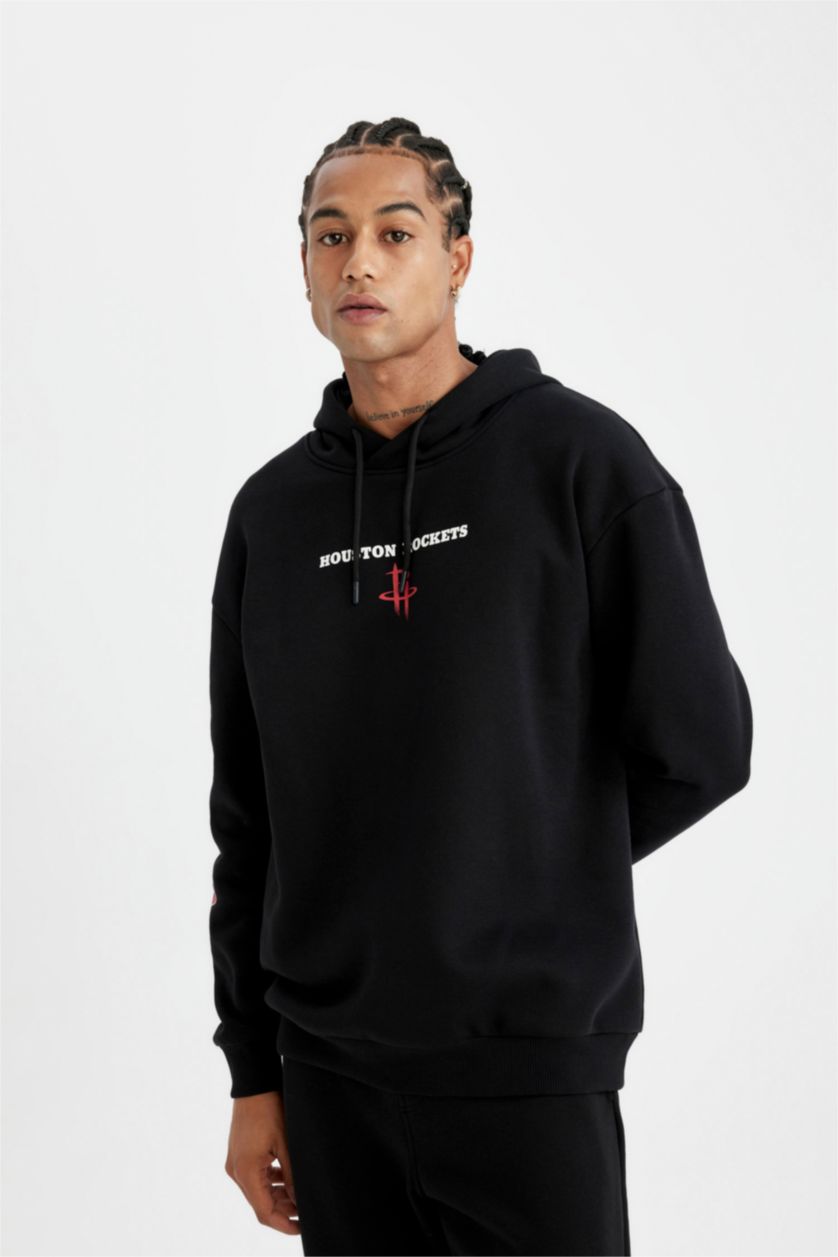 MAN Black DeFactoFit NBA Houston Rockets Comfort Fit Thick Sweatshirt