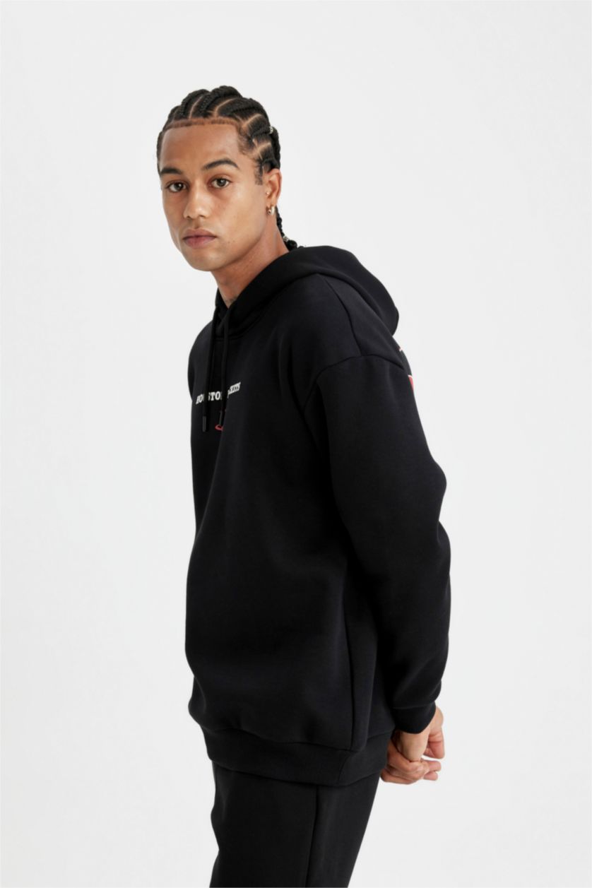 MAN Black DeFactoFit NBA Houston Rockets Comfort Fit Thick Sweatshirt