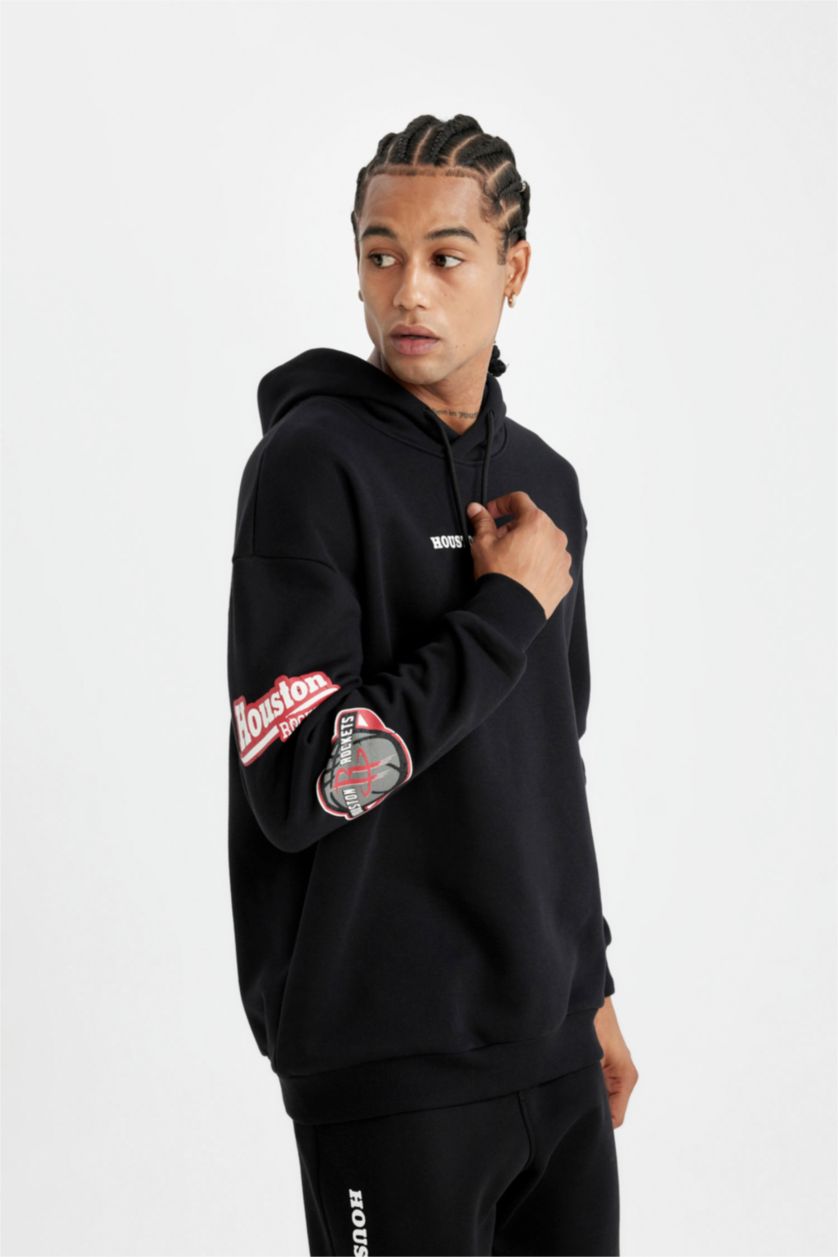 MAN Black DeFactoFit NBA Houston Rockets Comfort Fit Thick Sweatshirt