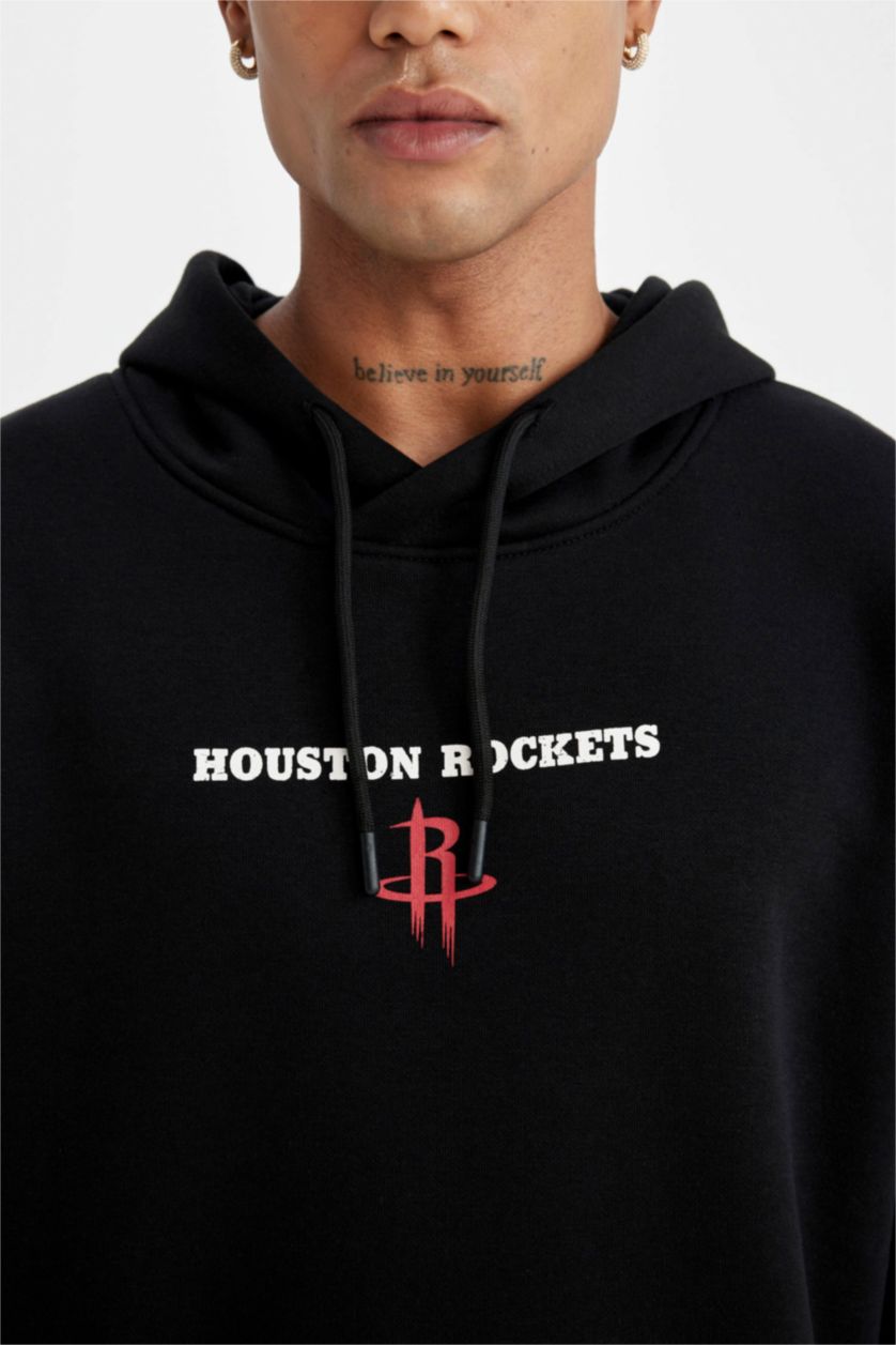 MAN Black DeFactoFit NBA Houston Rockets Comfort Fit Thick Sweatshirt