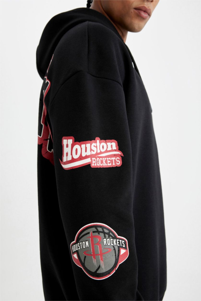 MAN Black DeFactoFit NBA Houston Rockets Comfort Fit Thick Sweatshirt