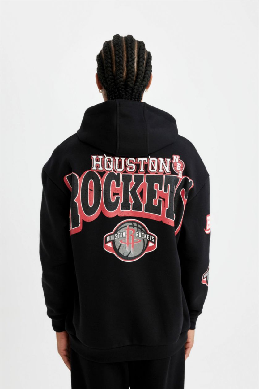MAN Black DeFactoFit NBA Houston Rockets Comfort Fit Thick Sweatshirt