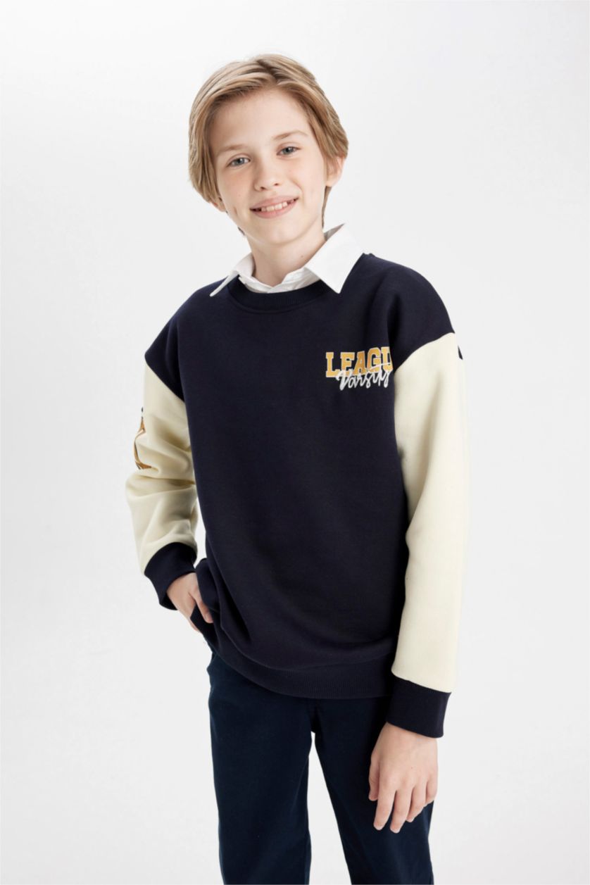 Мальчики и подростки Синий Свитшот оверсайз с принтом для мальчиков, Школьная коллекция