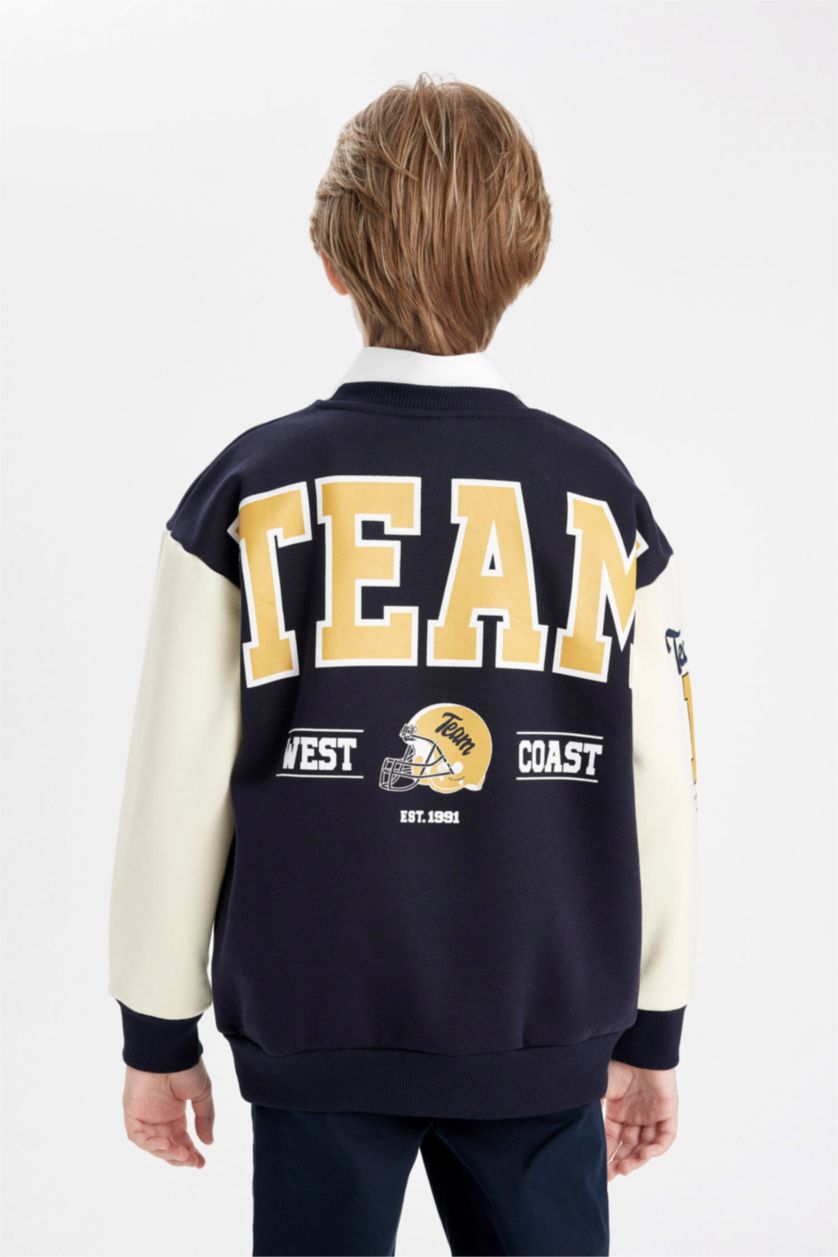 Мальчики и подростки Синий Свитшот оверсайз с принтом для мальчиков, Школьная коллекция