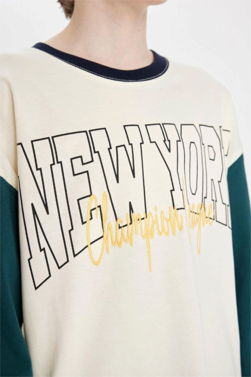 أولادي بيج فاتح تيشيرت اولادي كم طويل اوفر سايز برقبة مستديرة