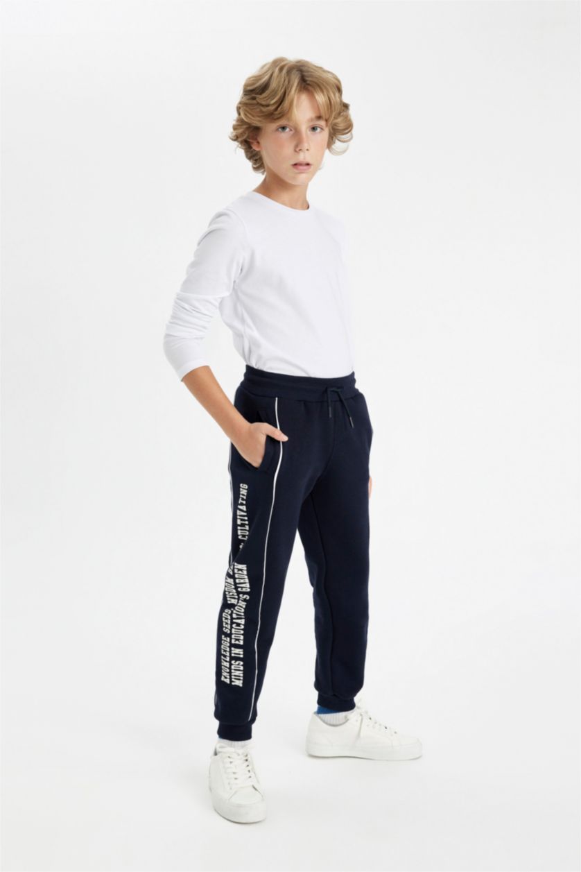 BOYS & TEENS NAVY Boy Blue Printed Thick Jogger Elastic Waist Sweatpants