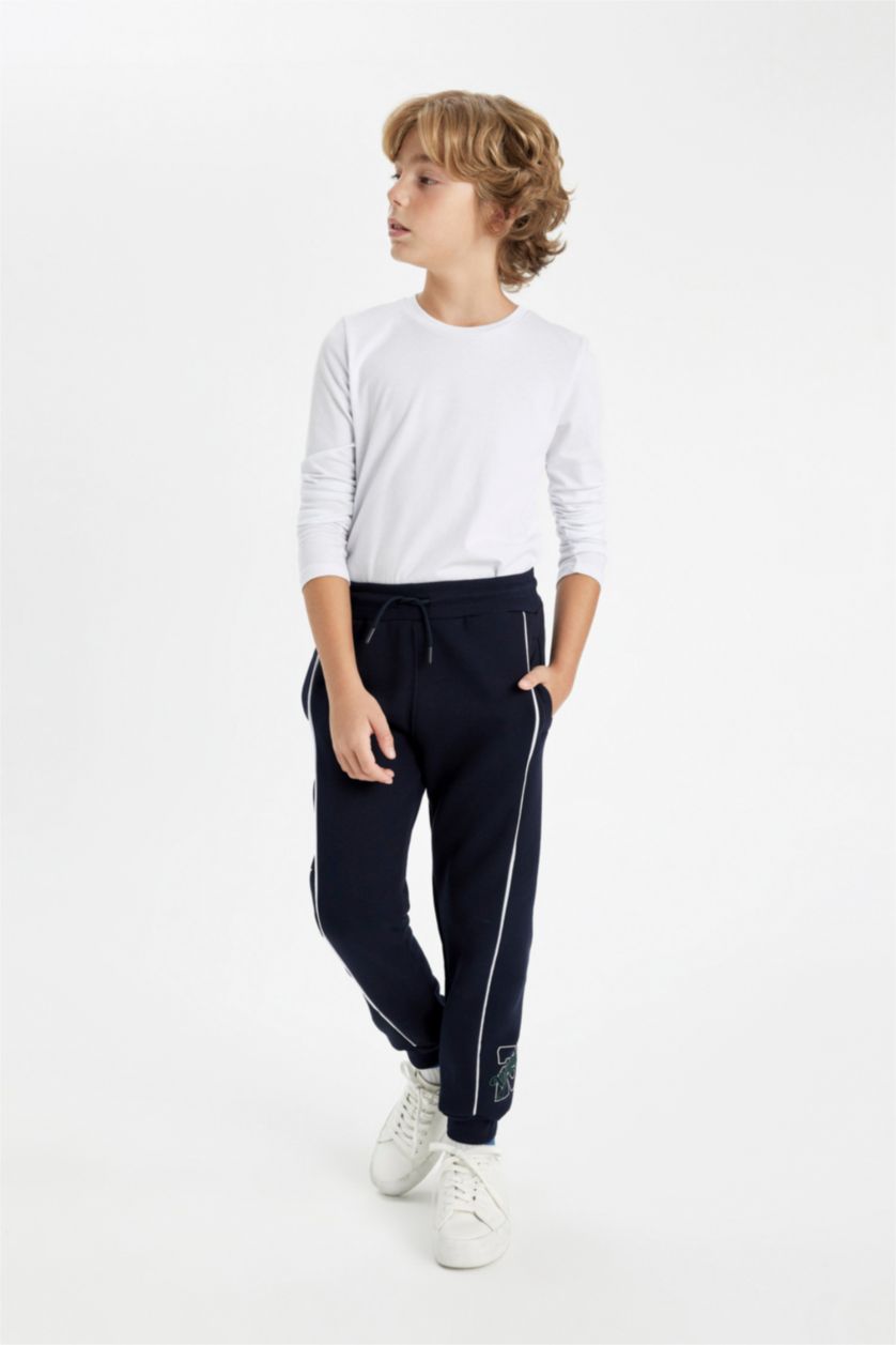 BOYS & TEENS NAVY Boy Blue Printed Thick Jogger Elastic Waist Sweatpants