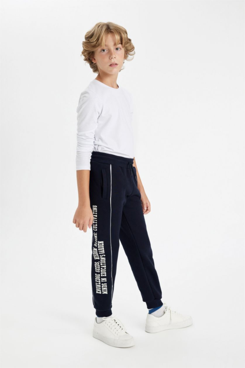 BOYS & TEENS NAVY Boy Blue Printed Thick Jogger Elastic Waist Sweatpants