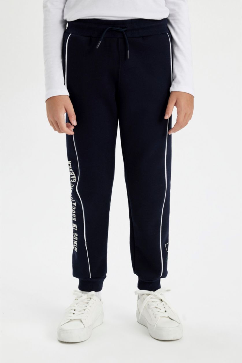 BOYS & TEENS NAVY Boy Blue Printed Thick Jogger Elastic Waist Sweatpants