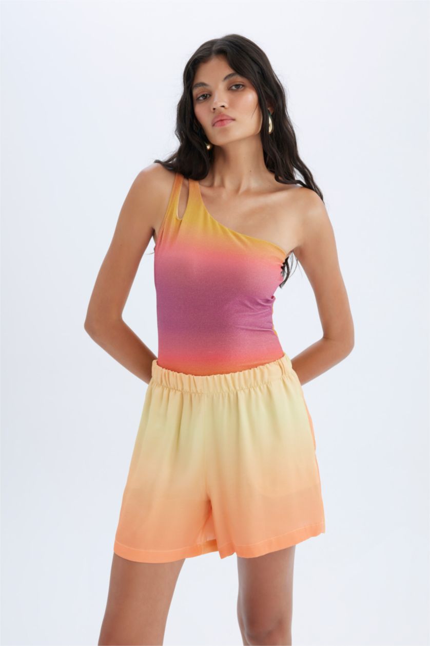 WOMAN Yellow High Waist Cropped Satin Shorts