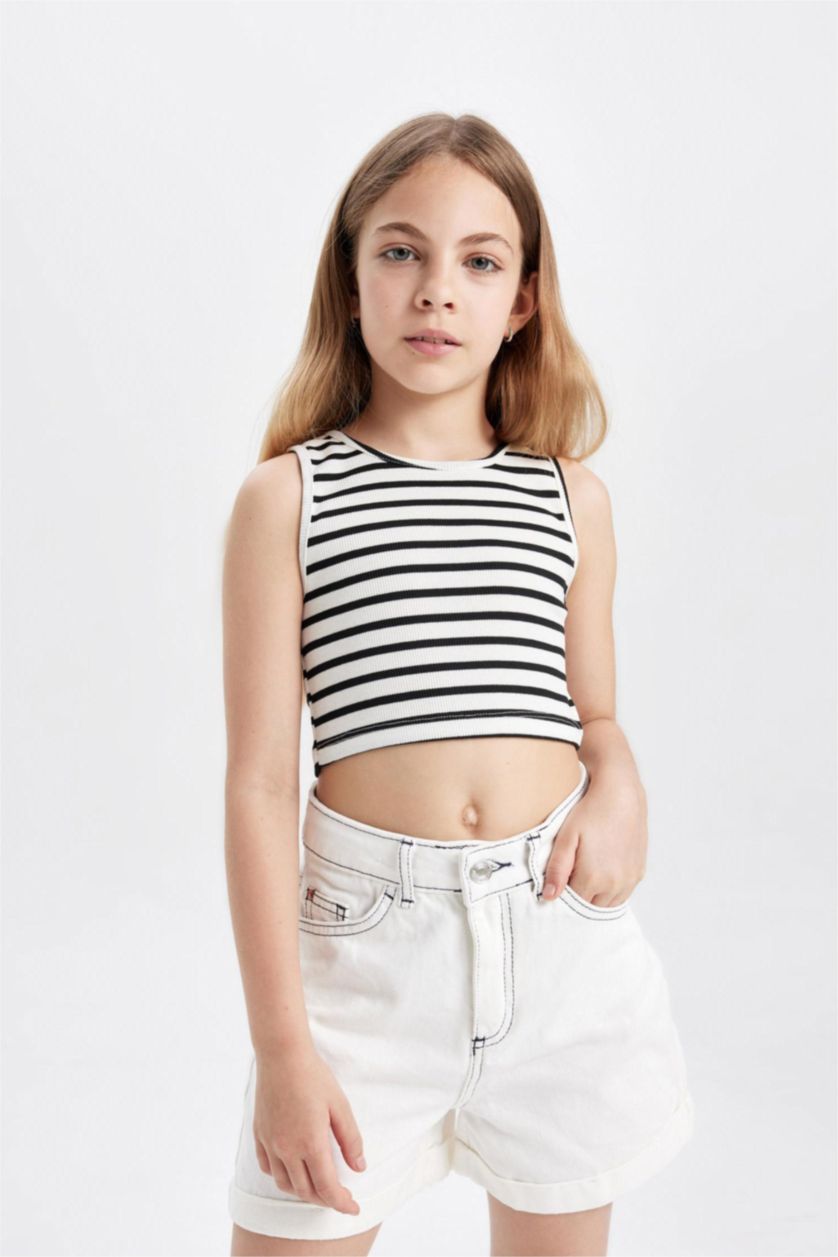 Kız Çocuk - Genç Kız Beyaz Pamuklu Şort Kız Çocuk