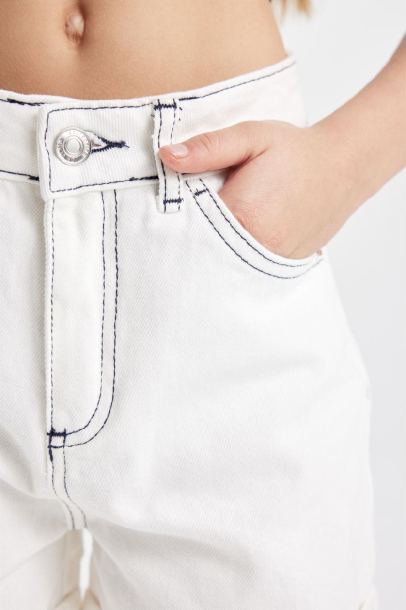 Kız Çocuk - Genç Kız Beyaz Pamuklu Şort Kız Çocuk