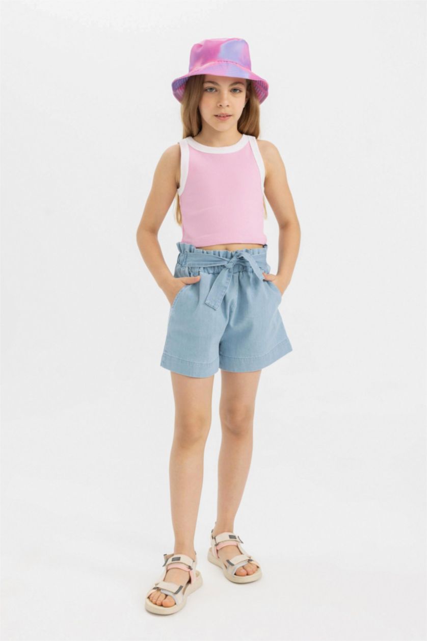 GIRLS & TEENS Light Blue Girl Paperbag Denim Shorts