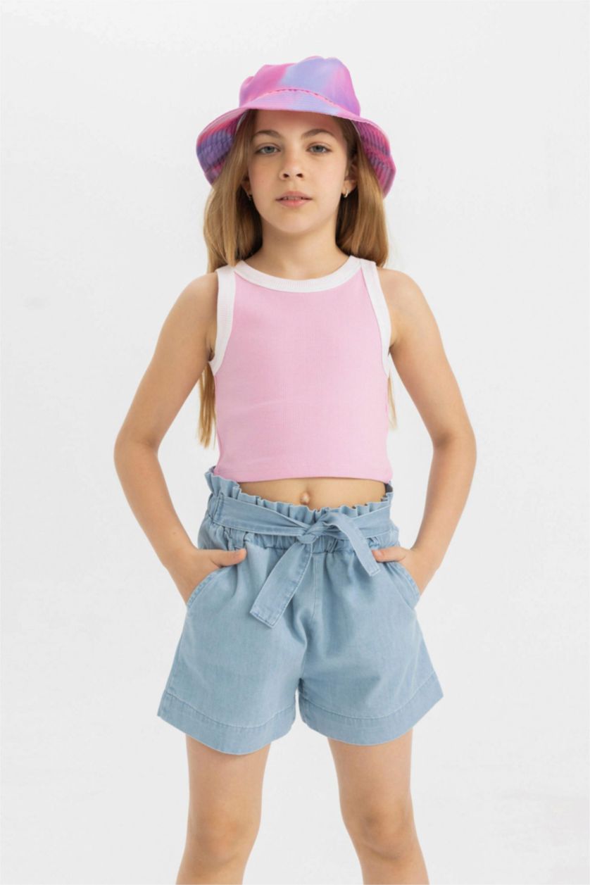 GIRLS & TEENS Light Blue Girl Paperbag Denim Shorts