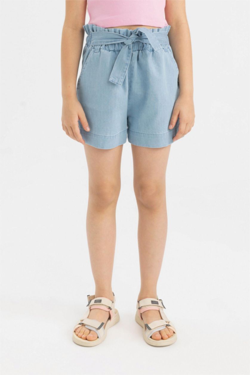 GIRLS & TEENS Light Blue Girl Paperbag Denim Shorts