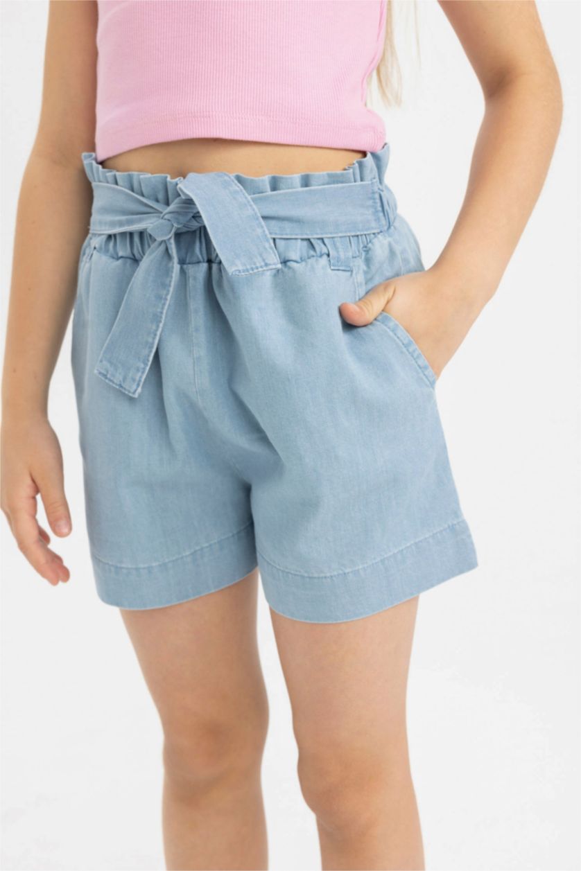GIRLS & TEENS Light Blue Girl Paperbag Denim Shorts