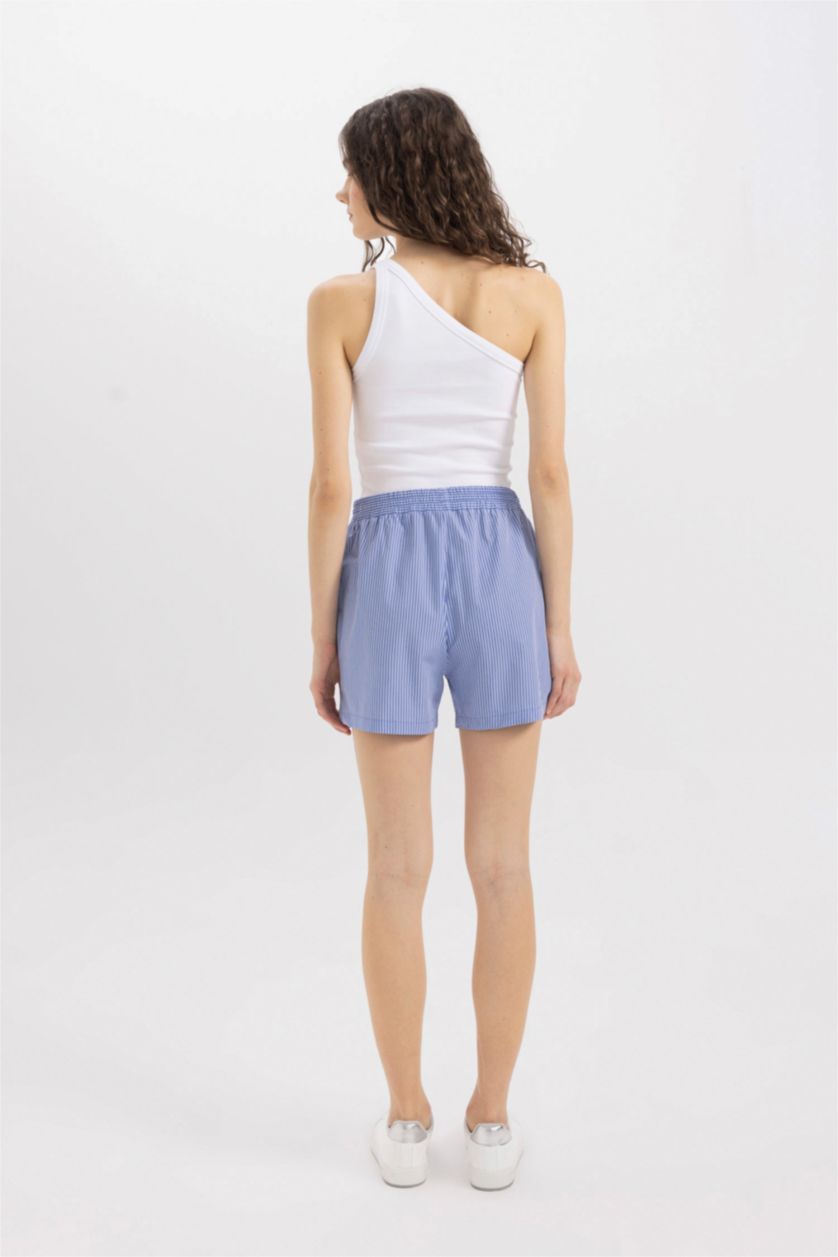 FEMME Bleu Short Taille haute en Popeline