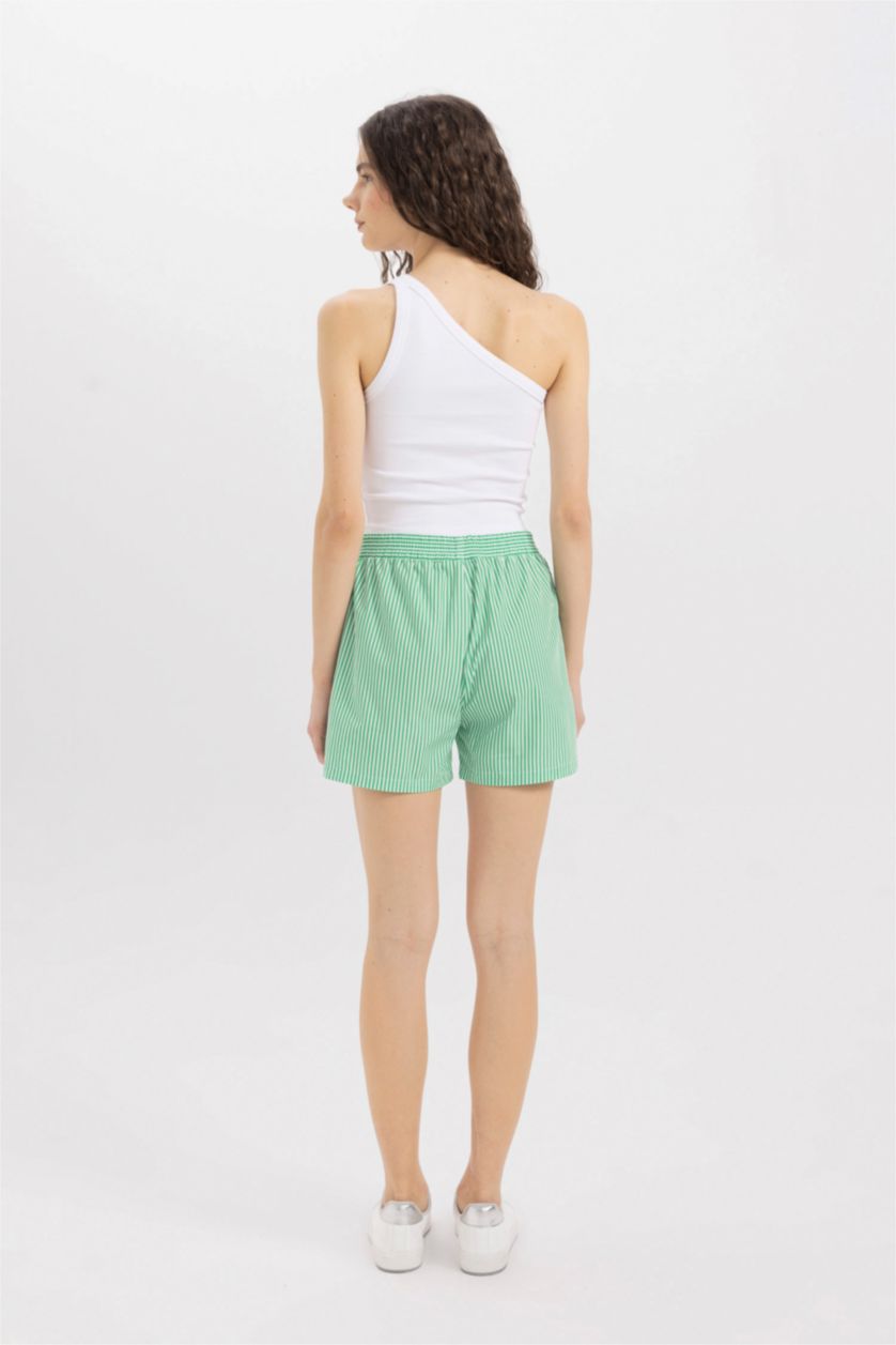 FEMME Vert Short Taille haute en Popeline