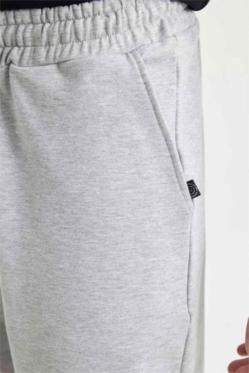 Erkek Açık Gri Melange Slım Fıt Düz Paça Şort