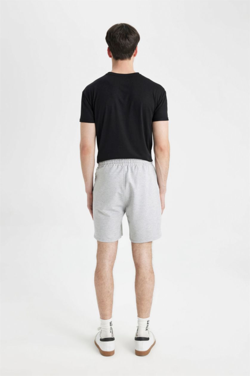 Erkek Açık Gri Melange Slım Fıt Düz Paça Şort