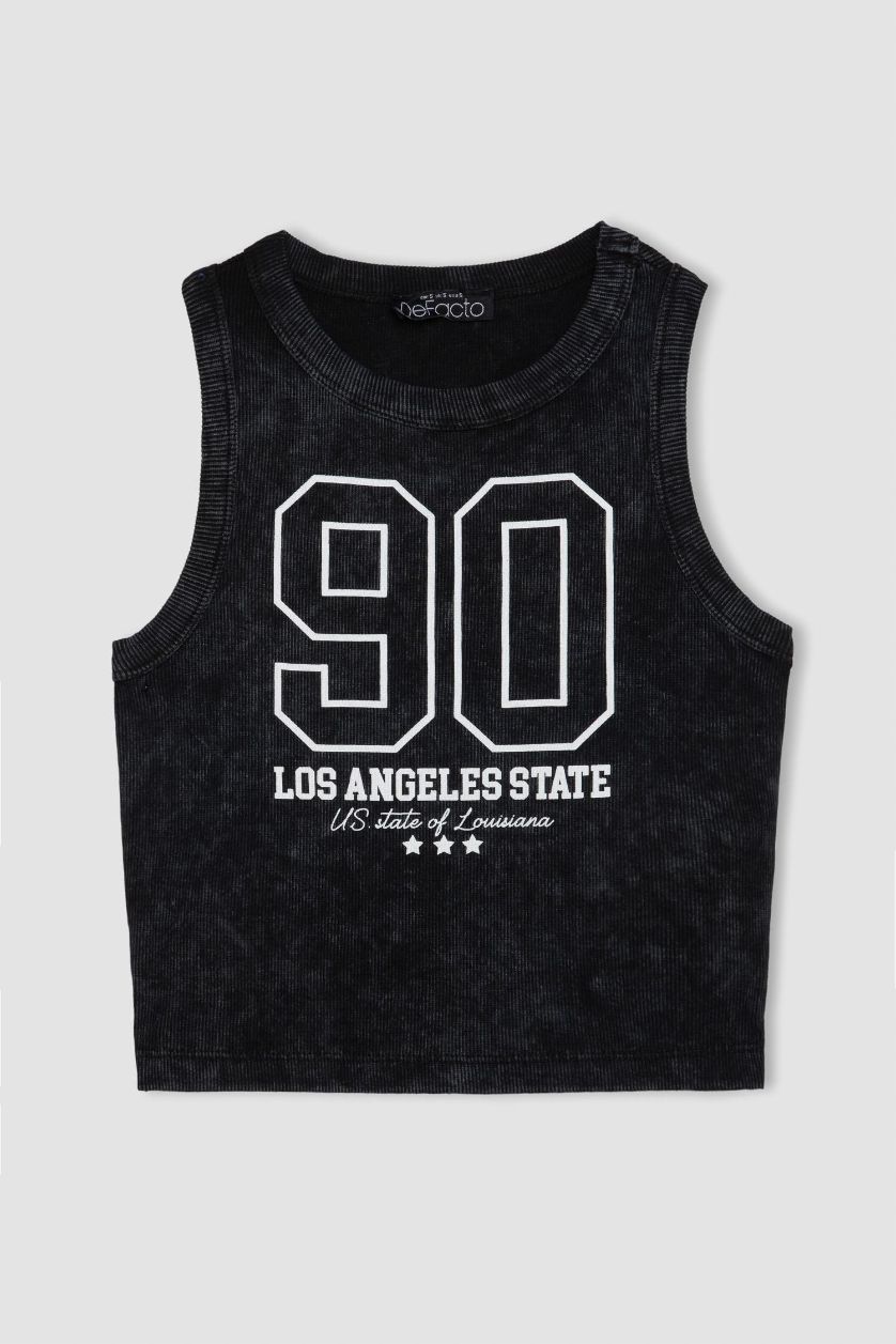 Kadın Antrasit Fıtted Baskılı Bisiklet Yaka Fitilli Kaşkorse Atlet