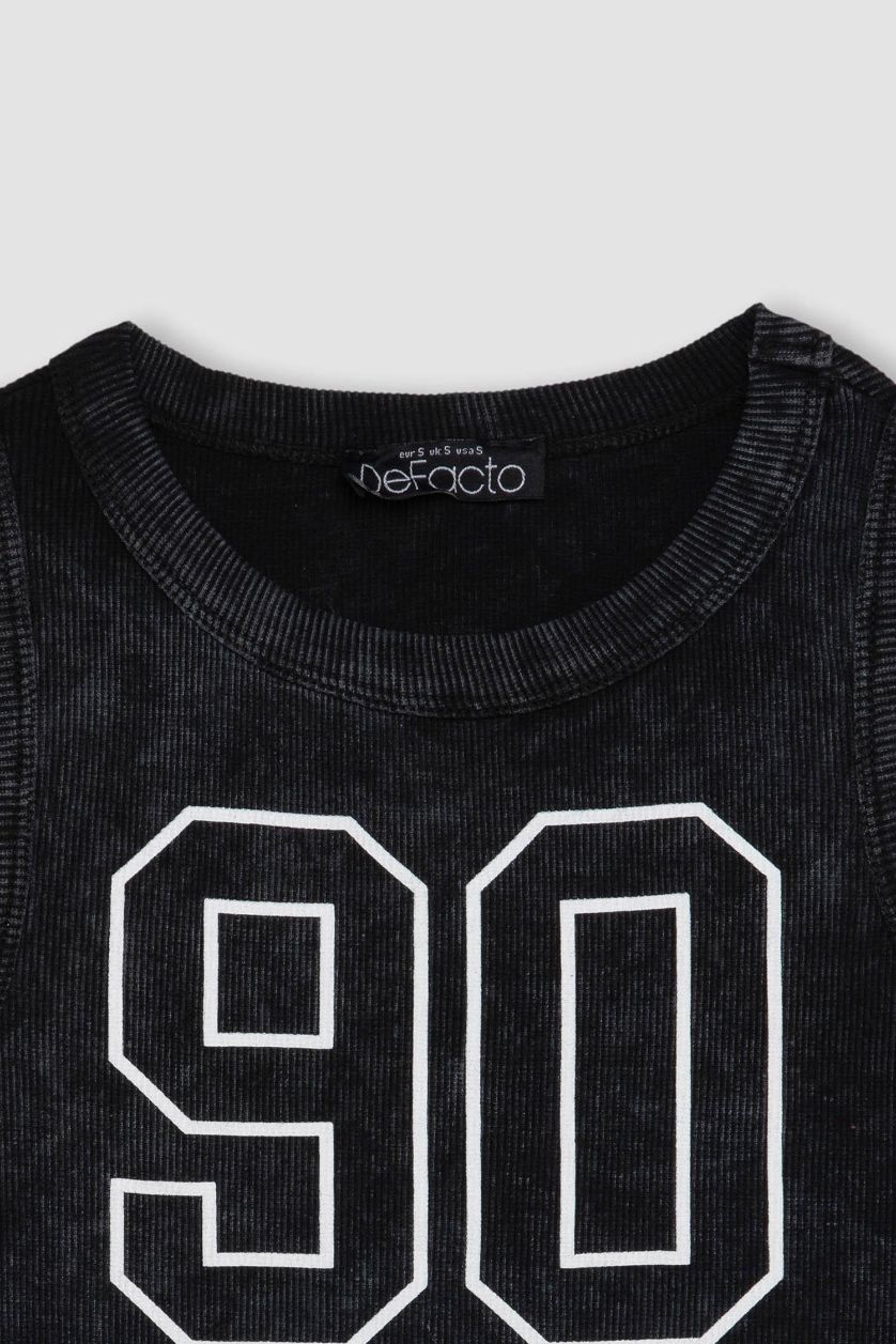 Kadın Antrasit Fıtted Baskılı Bisiklet Yaka Fitilli Kaşkorse Atlet