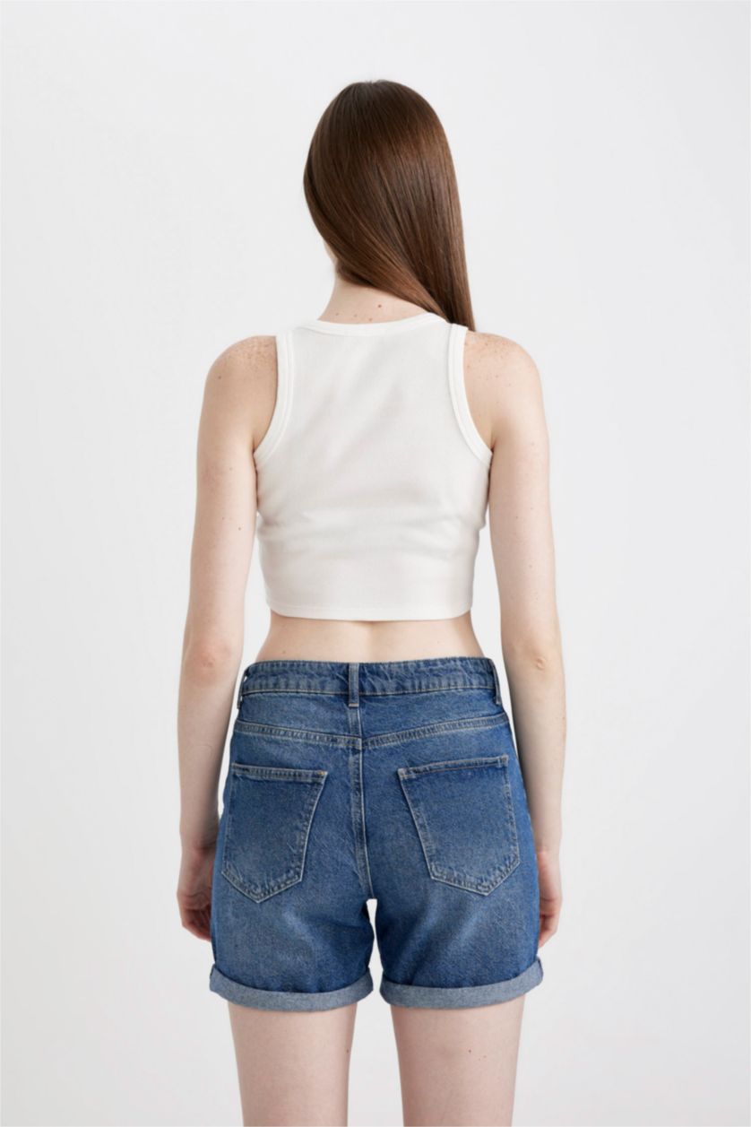 WOMAN White Fitted Printed Crew Neck Ribbed Camisole Crop Top